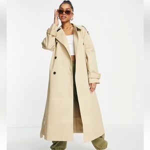 ASOS DESIGN Longline Trenchcoat in Khaki Size 2